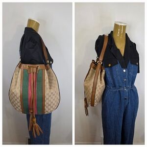 Gucci Beige and Brown Shoulder Bag with Green and Red Stripes